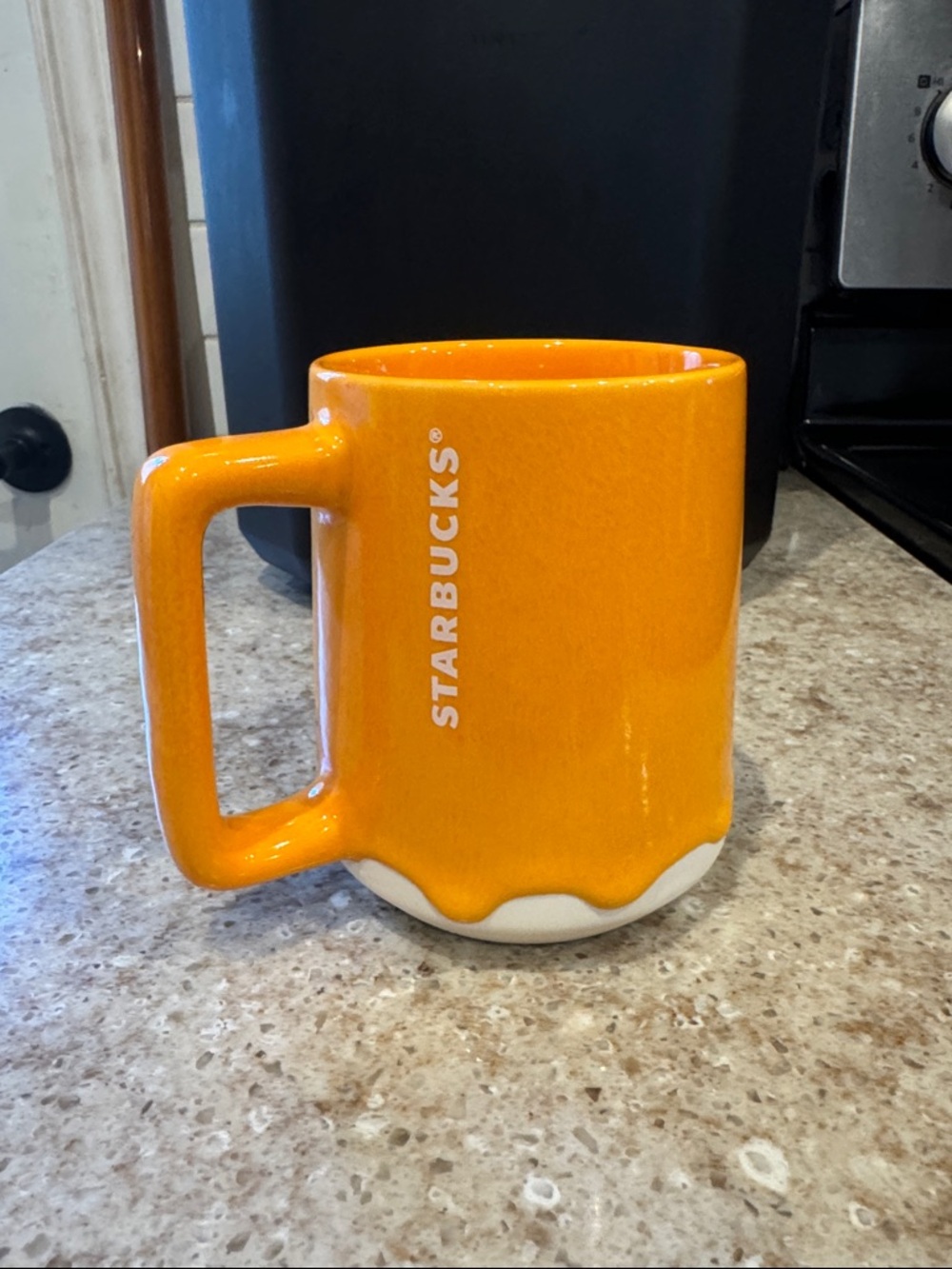 Starbucks Bright Orange Ceramic Mug with White Drip Accent